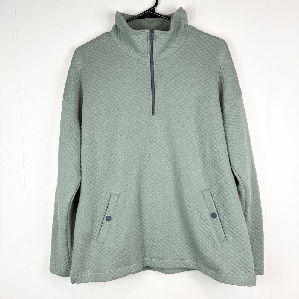 L.L.Bean Women's Sweatshirt Quarter Zip Green Cabincore Quilted Classic LG-pet - Picture 2 of 9